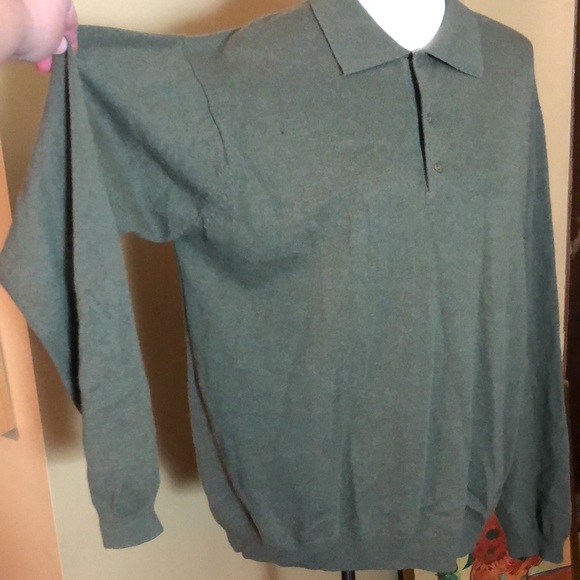 Vtg ALLEN SCULLY Size XL Mens 2-Ply Cashmere 3-BtnNeck Polo Sweaters Olive Green - Picture 4 of 12